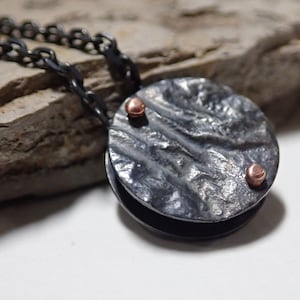 Black Mountains Necklace, Moon Jewelry, Rivet Pendant, Handcrafted Jewelry by Morphiartforgr