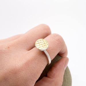 Hemisphere Silver ring; Waffle Pattern; Gold Plated Minimalist Art Jewelry; Handmade Signet Ring