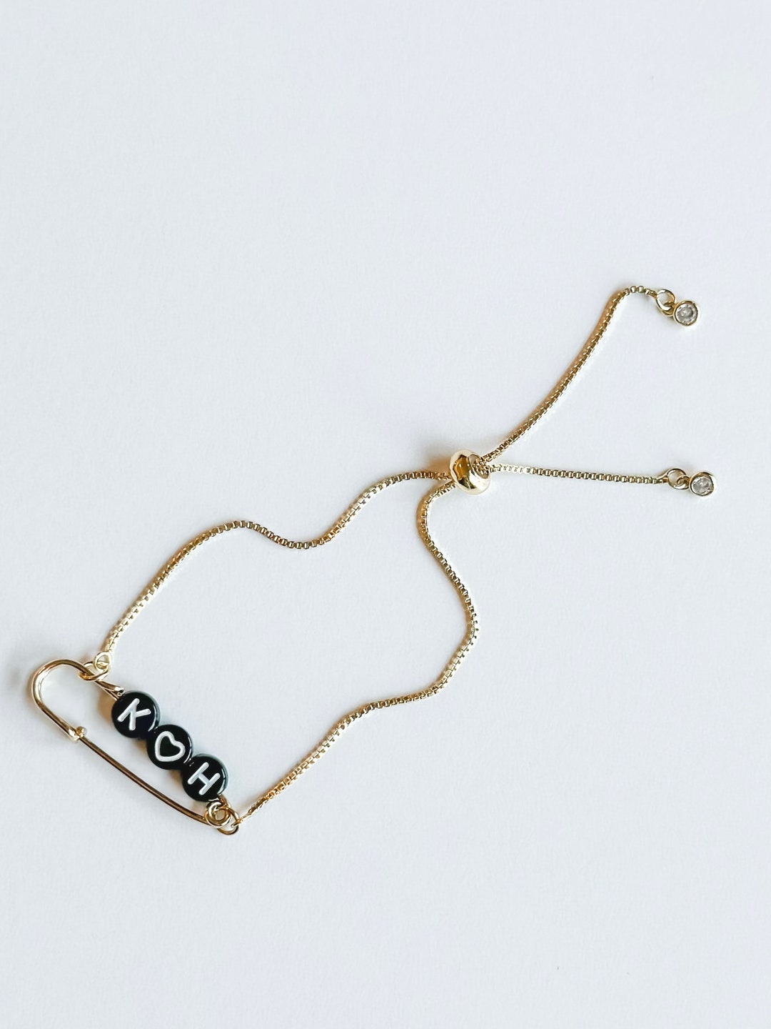 Safety Pin Bracelet, Custom Letter Bracelet, Custom Beaded Bracelet