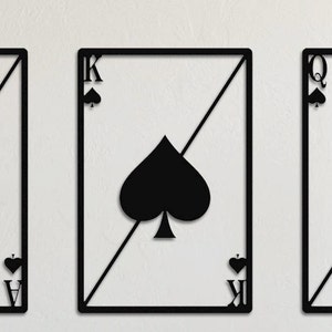 Jugando a las cartas Metal Wall Art Set de 3 Ace King Queen Of Spades Poker Artwork Sala de estar Deco Juegos de mesa Wall Art Housewarming Regalo para él