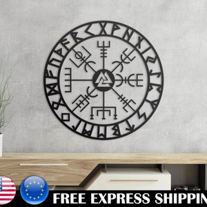 Vegvisir Metal Wall Art Vegvisir Wayfinder Runic Metal Wall Living Room Decor Viking Compass Wall Art Viking Symbol of Protection Nordic Art