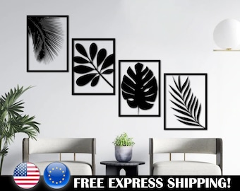 Leaves - Metal Wall Art Nature Wall Sign Metal Tree Sign Living Room Deco Wall Art Set of 4 Black Metal Wall Art Independence Day for Him