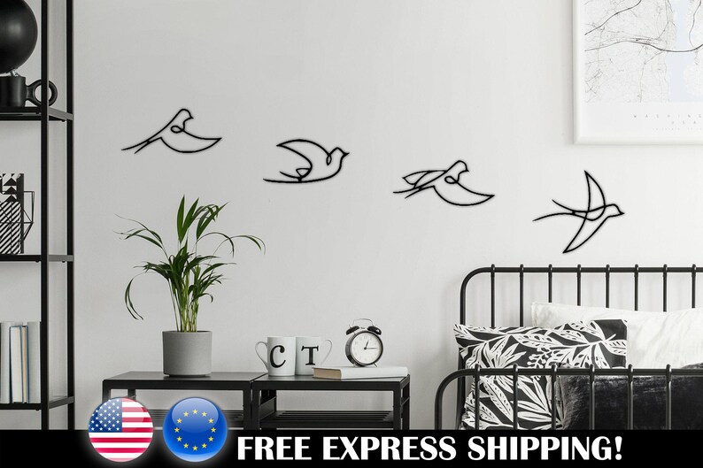 One Line Bird Metal Wall Art Set of 4 Laser Cut Wall Art Metal - Etsy ...