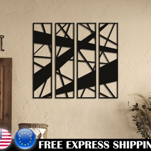 Geometrische Schwarz Metall Wand Kunst 4er Set Wohnzimmer Dekor Laser Schnittlinien Schlafzimmer Metall Wand Dekor Einzigartige Housewarming Geschenk für Sie