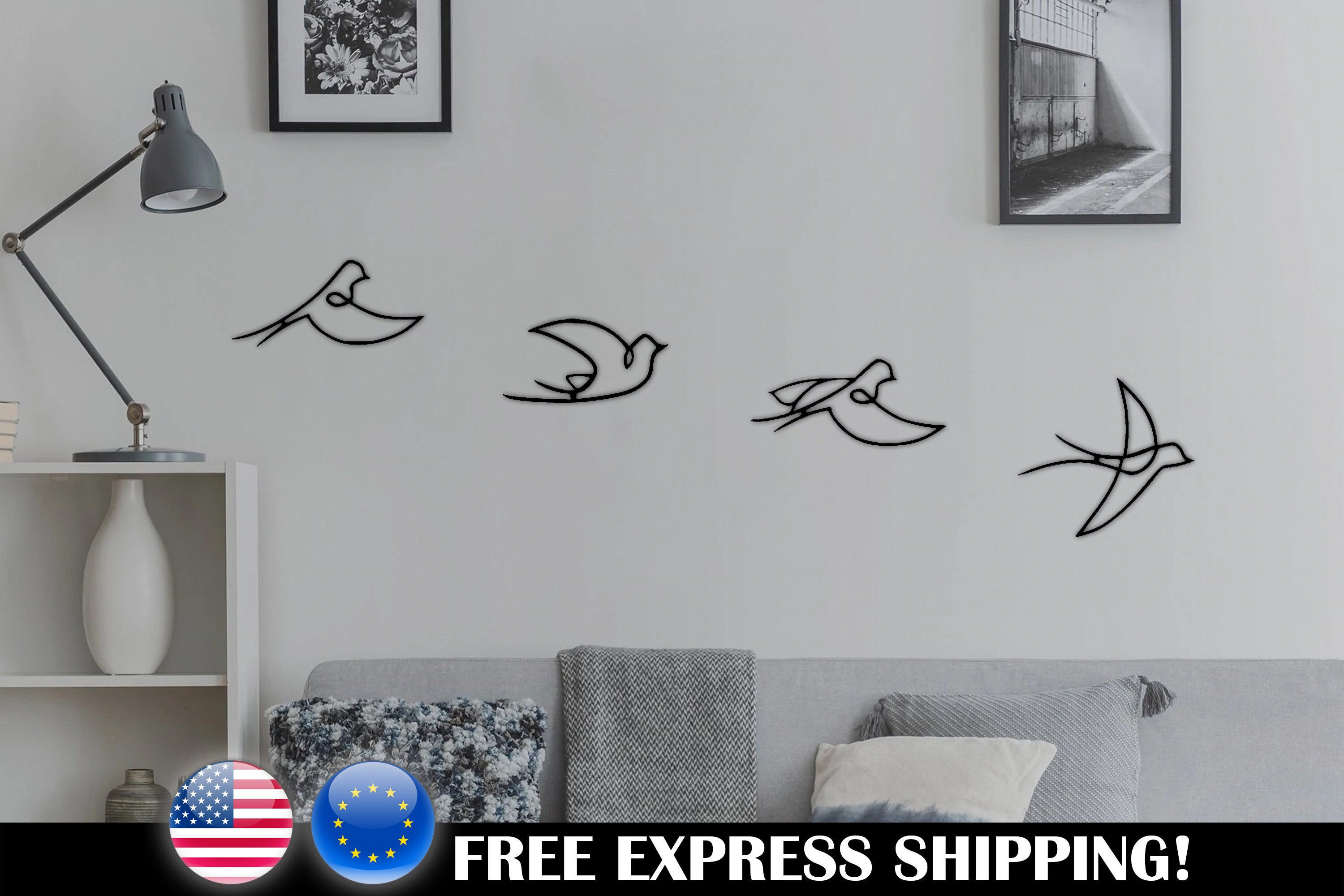 One Line Bird Metal Wall Art Set of 4 Laser Cut Wall Art Metal Wall ...