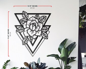 Geometric Triangles Flowers Metal Wall Art Plants Metal Art Nature Metal Sign Living Room Decor Botanical Wall Art Housewarming Gift for her