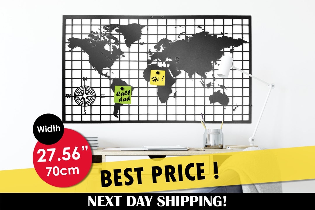 Metal World Map Stainless Steel Wall Art Continents With Etsy