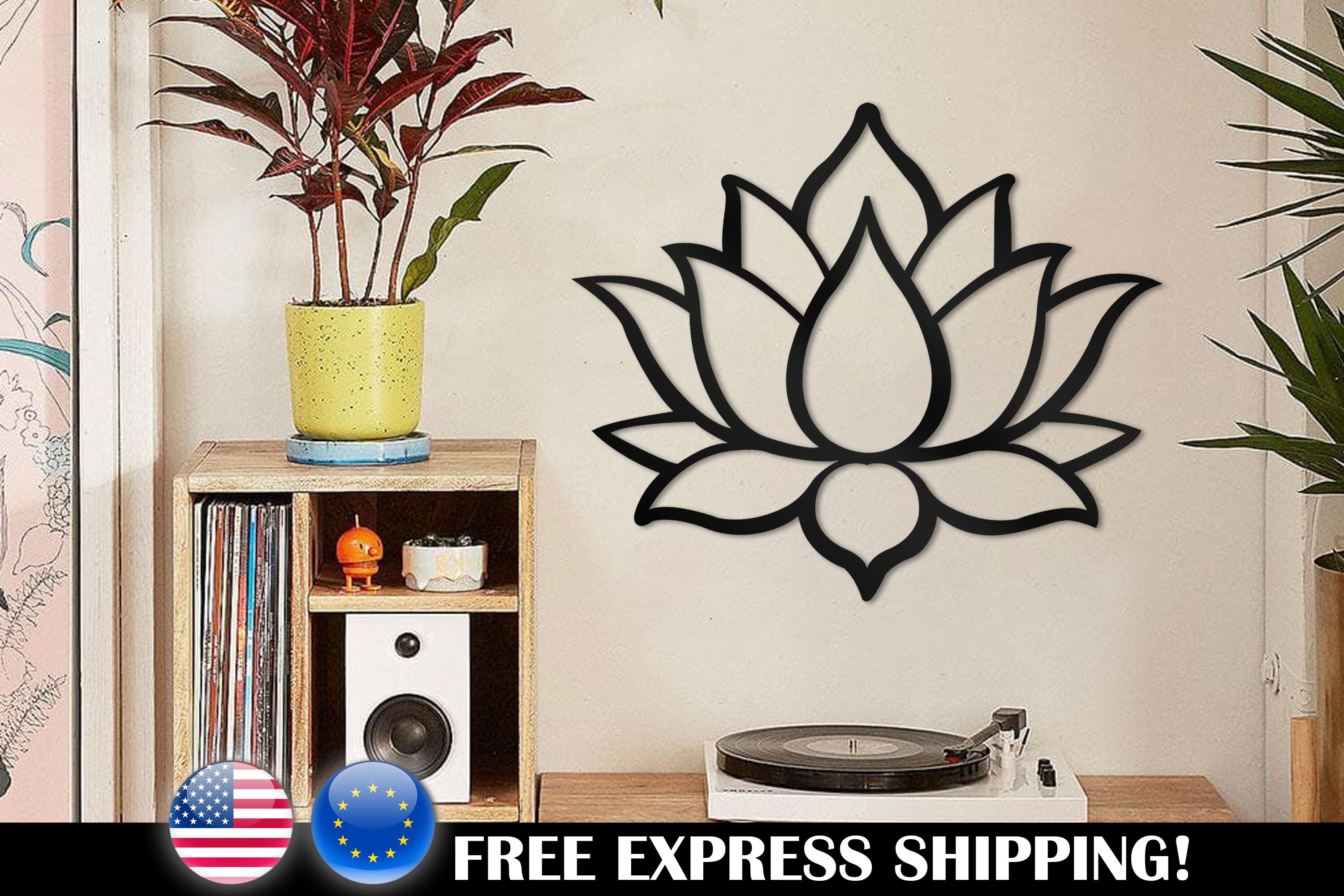Lotus Flower Metal Wall Art Yoga Wall Sign Bedroom Decor Nature Wall ...