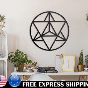 Merkaba Simbolo pagano Decorazione da parete in metallo Arazzo da parete Opera d&#39;arte Yoga Zen Geometria sacra Arte da parete Tetraedro Stella Inaugurazione della casa Arte geometrica