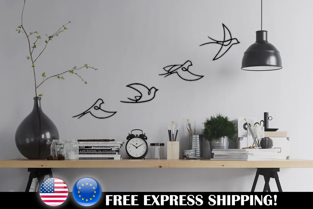 One Line Bird Metal Wall Art Set of 4 Laser Cut Wall Art Metal Wall ...
