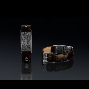 Armenian Cross men&#39;s bracelet leather strap