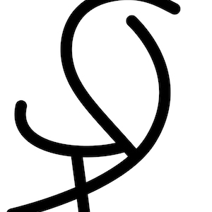 May include: A black and white illustration of a stylized bird with a long, curved neck and a short, rounded body.