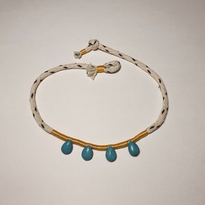 Handmade Turquoise Bead and Gold Cotton Cord Necklace