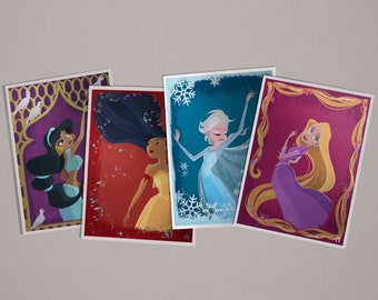Disney-Prinzessin- und Die Eiskönigin-Kunstdruck-Sammlungspaket. Jasmine, Rapunzel, Elsa und Pocahontas