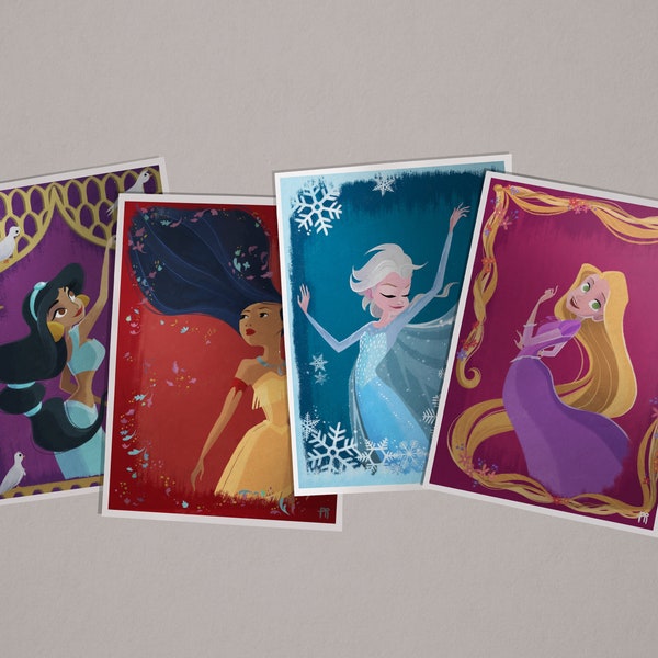 Disney Princess and Frozen Prints Collection. Includes Jasmine, Rapunzel, Elsa and Pocahontas.