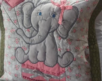 Handmade Pillow with elephant applique,