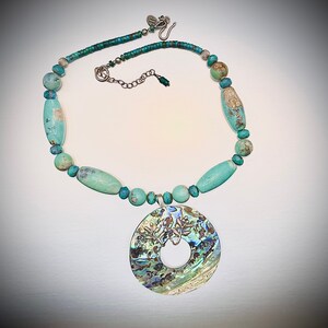 Abalone & Turquoise Necklace: Sterling Silver, Dragon Skin Agate