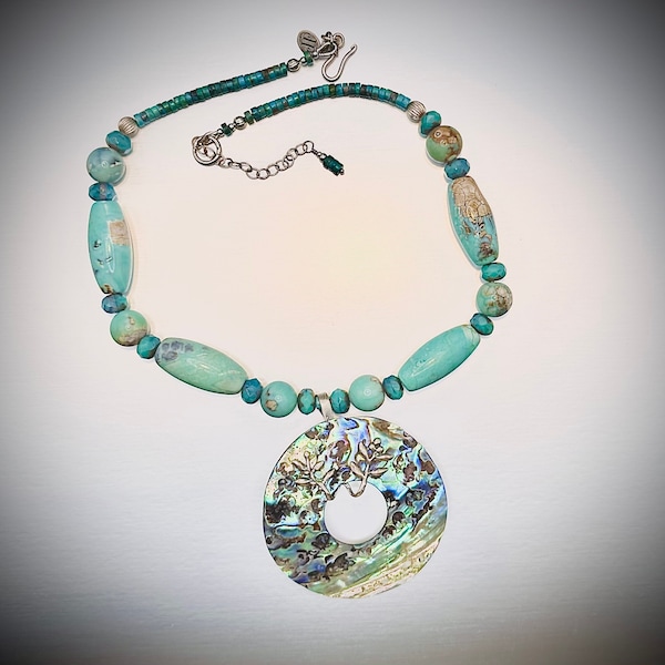 Abalone Necklace, Paua Shell Necklace, Abalone and Turquoise, Turquoise Necklace, Dragon Skin, Dragon Skin Necklace, Paua Shell, Abalone