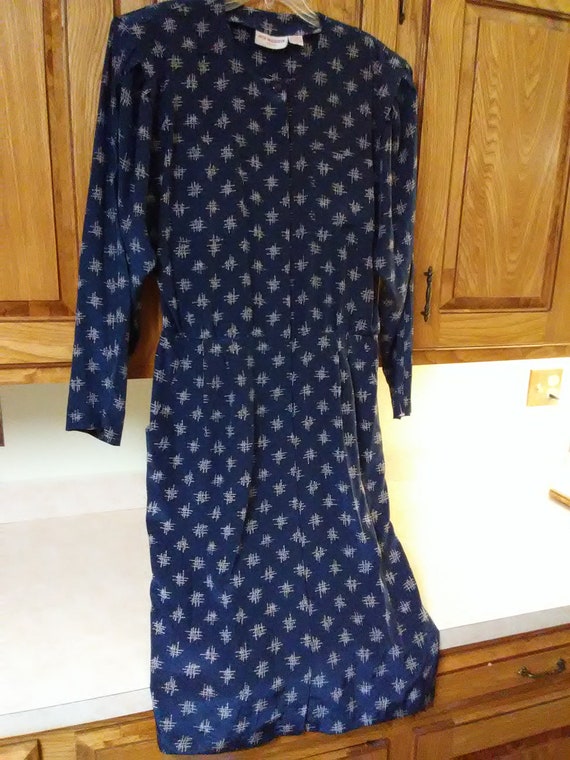 Jack Mulqueen navy print silk dress excellent / do
