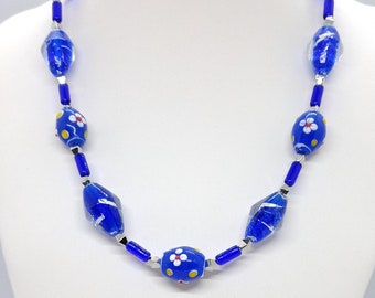 Beautiful Cobalt Blue Glass Bead Necklace