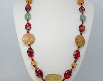 Red and Gold Mixed Bead Necklace