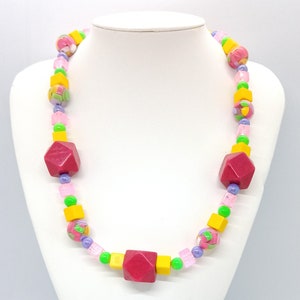 Colorful Mixed Bead Necklace: Magenta, Yellow, Green, and Purple