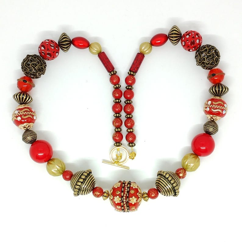 Red and Golden Beads Fashion Necklace main image 1