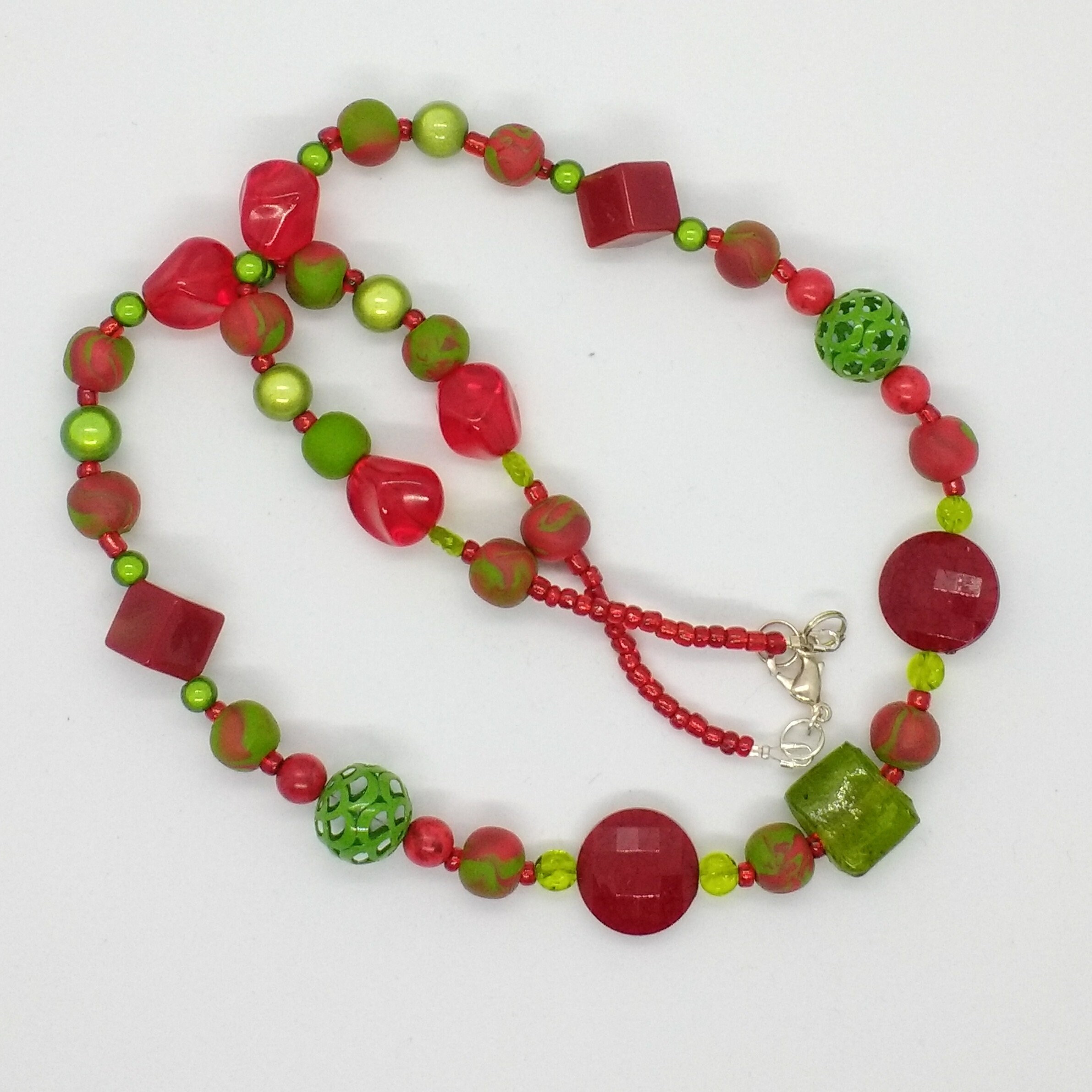 Red and Green Mixed Bead Necklace Etsy Australia