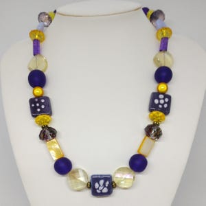 Yellow and Purple Mixed Bead Necklace