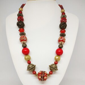 Red and Gold Mixed Bead Necklace