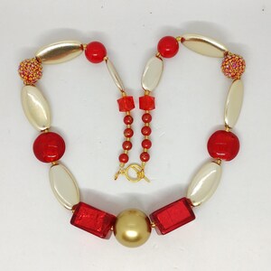 Gold and Red Mixed Bead Necklace
