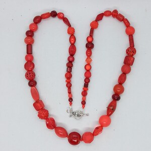 Long Red Mixed Bead Necklace