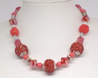 Coral Colour Mixed Bead Necklace