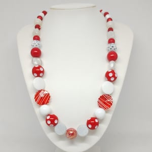 Red and White Mixed Bead Necklace