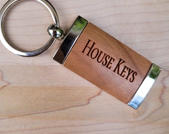 Personalized Cherry Wood Keychain - Custom Engraved Name