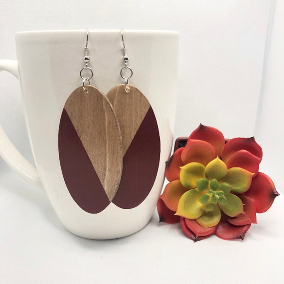 Dipped Wooden Earrings Bridesmaid Gift Boho Drop Earrings Etsy