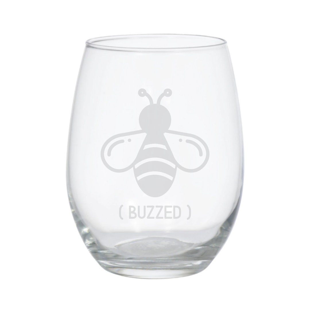 Buzzed Bee Etched Stemless Wine Glass Oversized Wine Glass Etsy