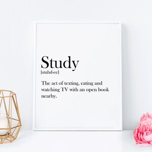 Study Definition Printable Sign Funny Dorm Decor College Decor - Etsy