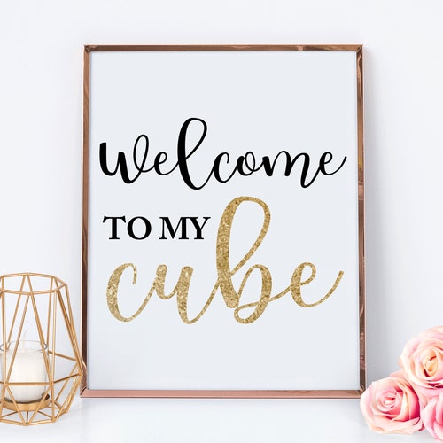 Benvenuto nel mio cubo stampabile / Decorazione per ufficio in oro / Cartello per cubicolo in oro