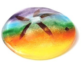 New Rainbow Colored Glass Sand Dollar with Dichroic Center Great Pride Gift