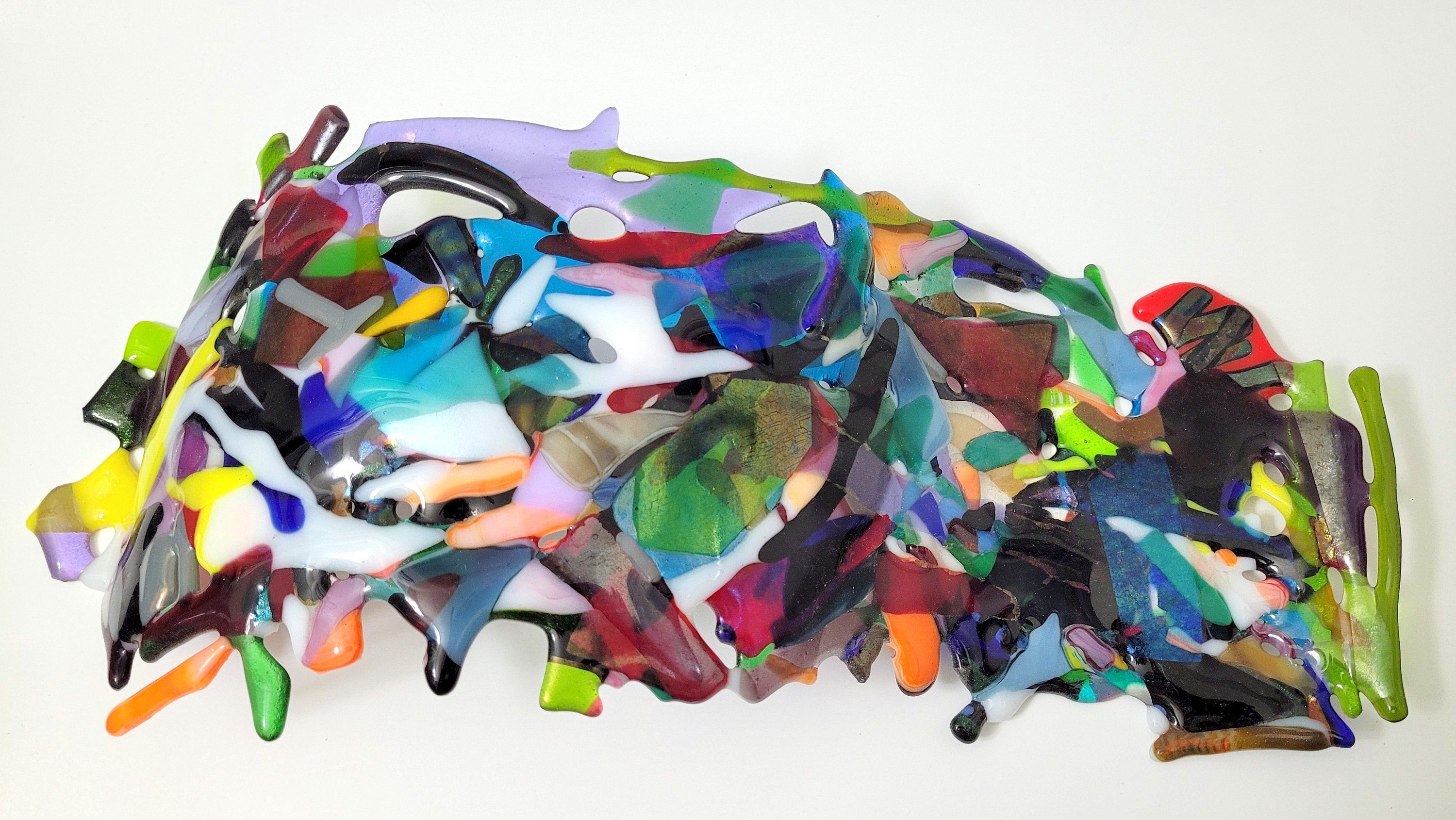 New Fused Glass Mosaic Wave Paperweight Oregon Glass Studio Creation Etsy