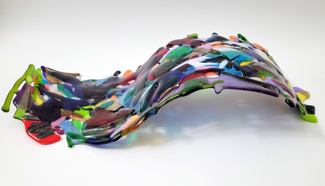 New Fused Glass Mosaic Wave Paperweight Oregon Glass Studio Creation Etsy