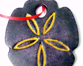 New Purple Glass Sand Dollar Hanging Ornament Gold Paint Highlights on  the 5 Petalloids