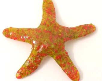 Green and Red Colored Fused Glass Starfish Paperweight