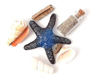 Oregon Blue and Deep Deep Purple Glass Starfish Beach Gift Bag Shells Driftwood Sand