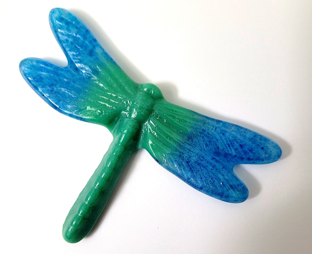 New Blue and Green Fused Glass Dragonfly Paperweight Etsy