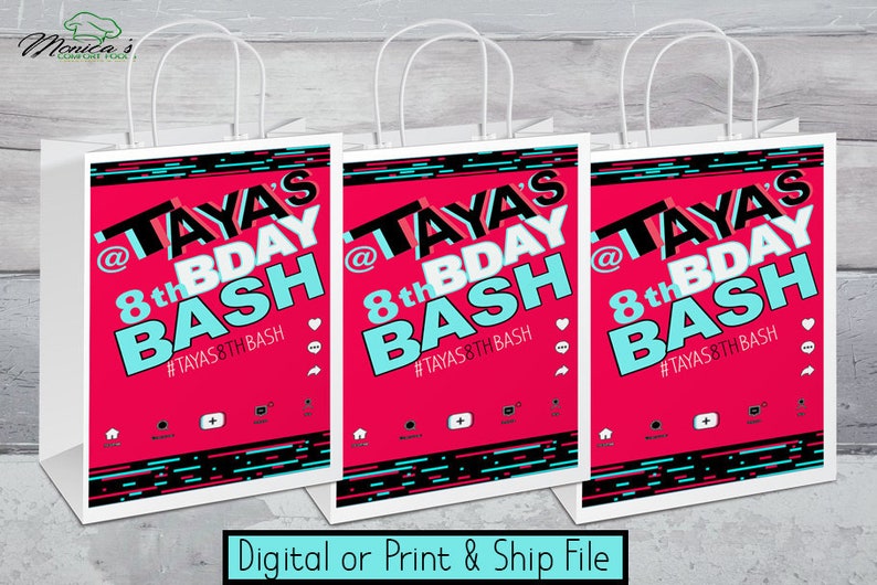 DIGITAL ONLY-Tik Tok Inspired Gift Bag Favor Bag Tik Tok Gift Bag Favor Bag Tik Tok Birthday Dance Chip Bag Musical Party image 1