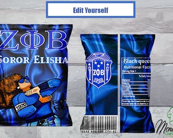 EDITABLE, Zeta Phi Beta , Zeta Phi Beta Chip Bag, Sorority, Chip Bag Template - Digital Download-YOU PRINT
