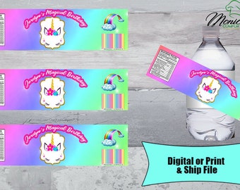 Digital Only-Unicorn Water bottle label, Unicorn Party, Unicorn beverage, Unicorn drink, Unicorn favors, Unicorn party favors,