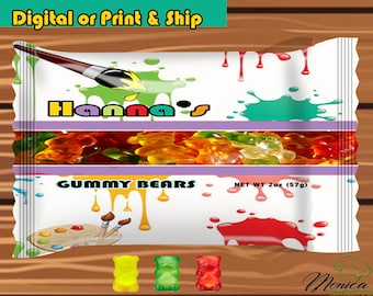 DIGITAL ONLY-Paint Party, Gummy Bear digital file, Digital file, gummy bear party favor, party favors, paint treat templates, paint party